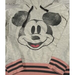 Womens Disney Parks medium cream pink gray Stripe Mickey Mouse pullover hoodie
